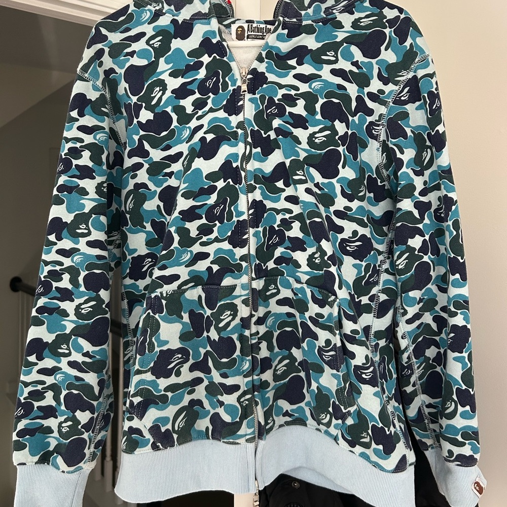 Bape Men's Zip-Up Hoodie Teal Blue Camo